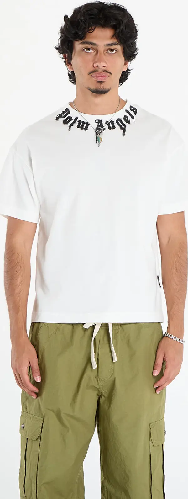 Palm Angels Majice Palm Angels Neck Logo Reg Tee Off White/ Black S