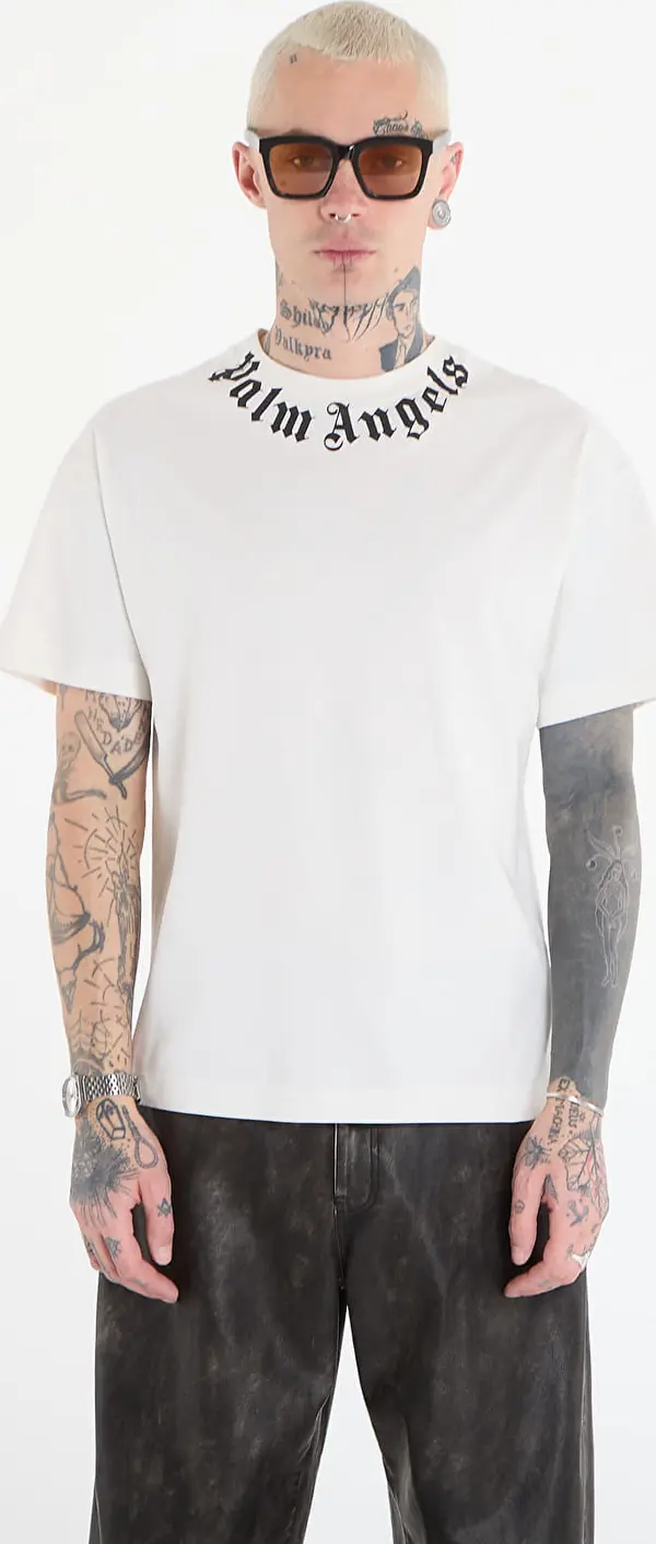 Palm Angels Majice Palm Angels Neck Logo Regular Tee UNISEX Off White/ Black XL