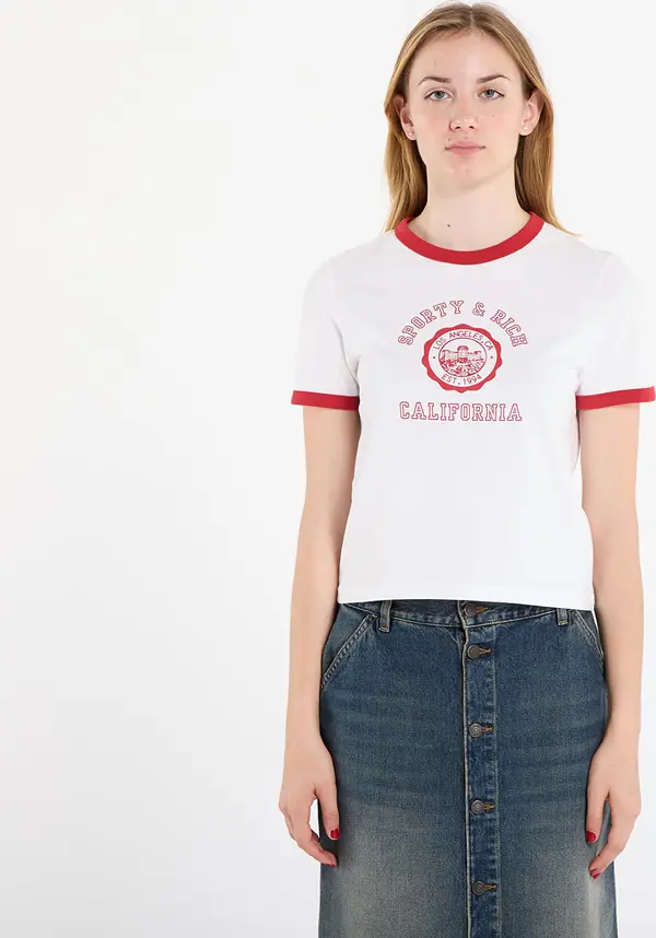 Sporty & Rich Majice Sporty & Rich California Emblem Ringer Tee White/ Ruby M