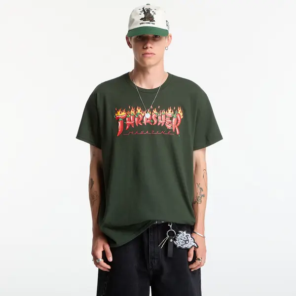 Thrasher Majice Thrasher Fuego T-Shirt Green XXL