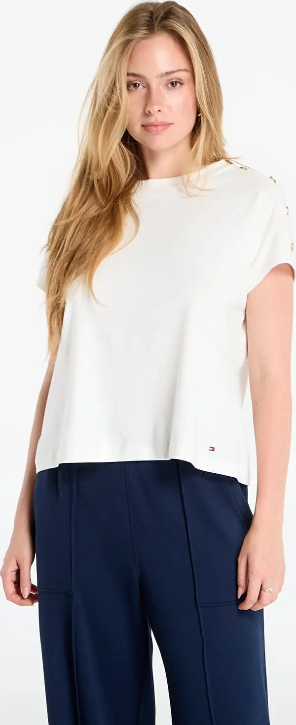 Tommy Hilfiger Majice Tommy Hilfiger Gold Button Ss Tee White L