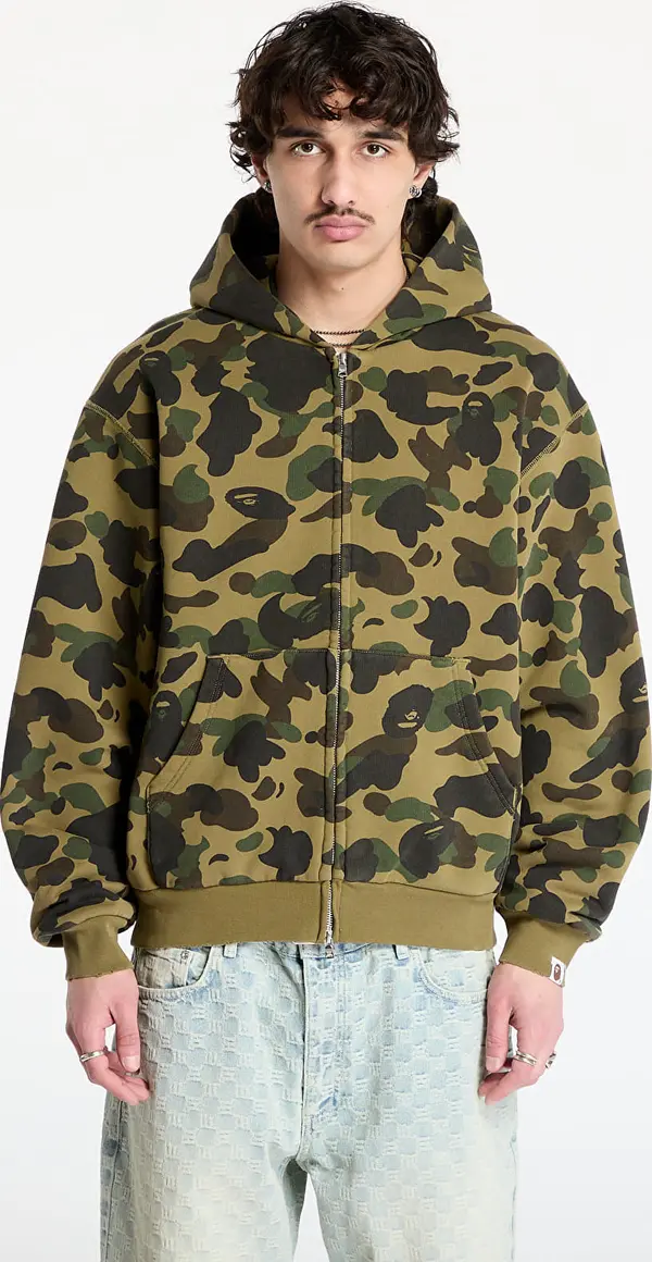 A BATHING APE Mikina A BATHING APE 1St Camo Heavy Wash Cropped Fit Zip Hoodie UNISEX Green S