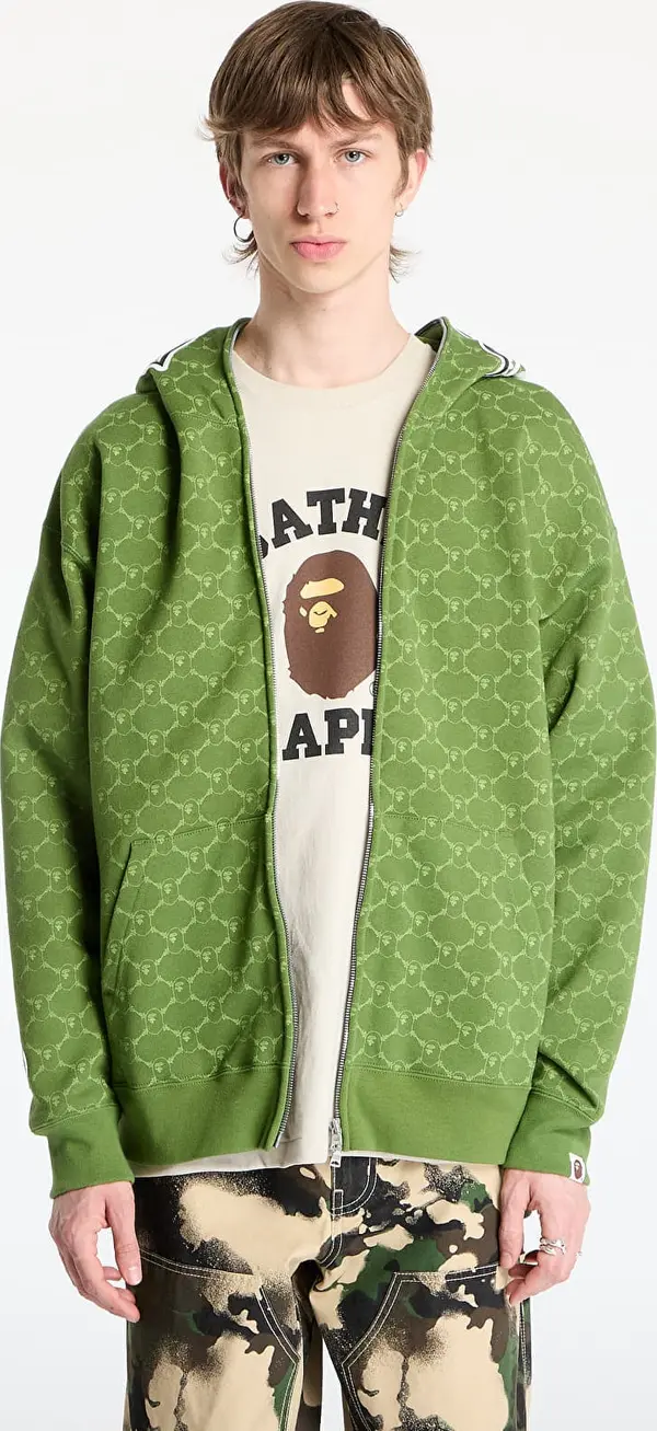 A BATHING APE Mikina A BATHING APE College Monogram Relaxed Fit Shark Full Zip Hoodie Green M
