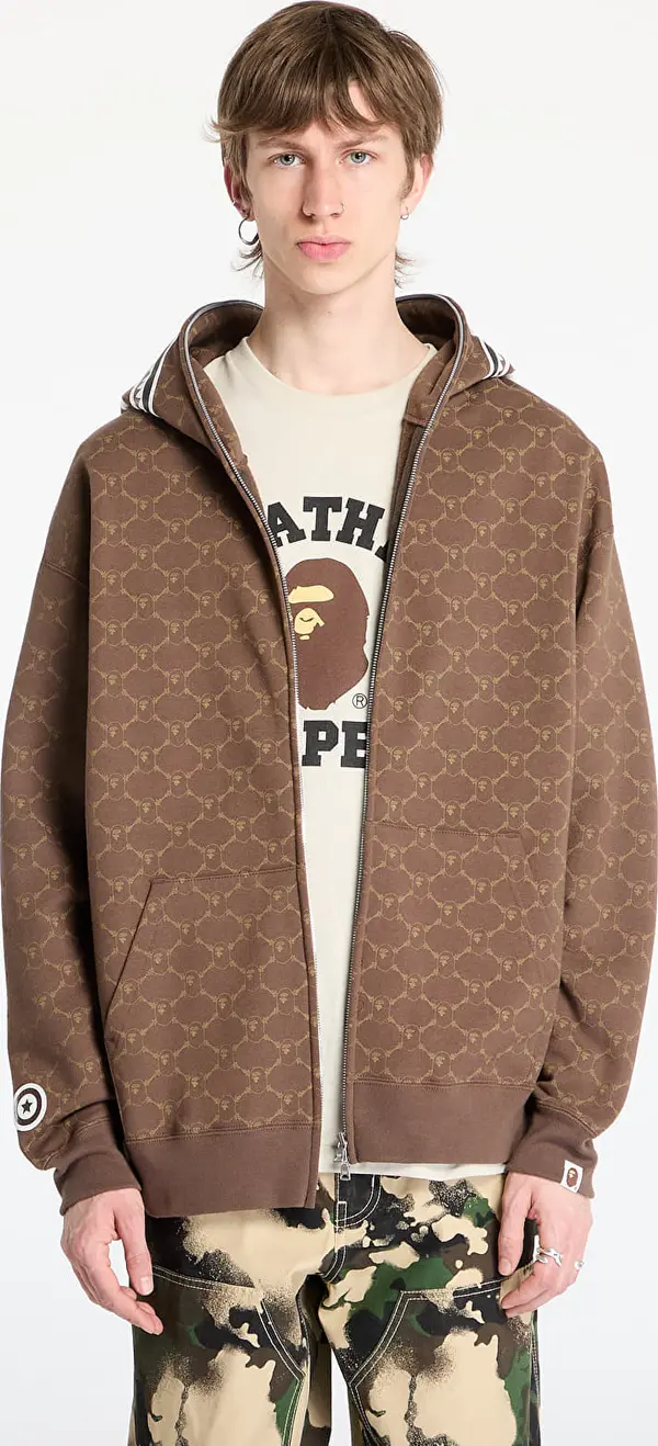 A BATHING APE Mikina A BATHING APE College Monogram Relaxed Fit Shark Full Zip Hoodie UNISEX Brown L