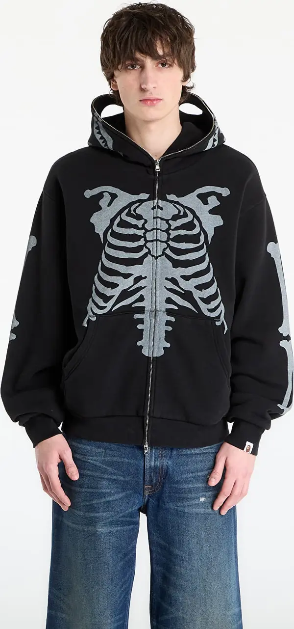 A BATHING APE Mikina A BATHING APE Skeleton Shark Heavy Washed Cropped Fit Full Zip Hoodie M Black XL