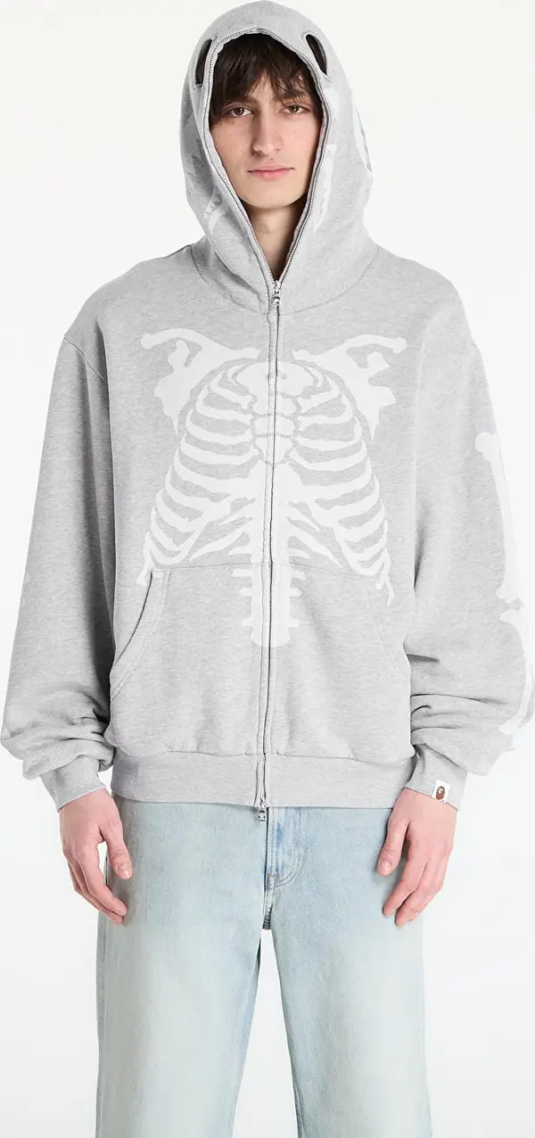 A BATHING APE Mikina A BATHING APE Skeleton Shark Heavy Washed Cropped Fit Full Zip Hoodie M Gray L