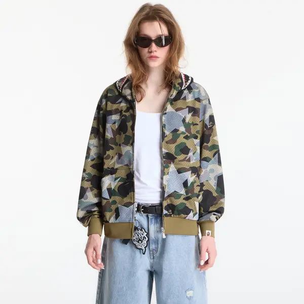 A BATHING APE Mikina A Bathing Ape Sta Over Print 1st Camo Mesh Shark Cropped Fit Full Zip Hoodie UNISEX Green M