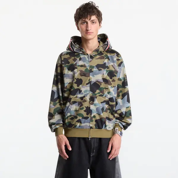 A BATHING APE Mikina A Bathing Ape Sta Over Print 1st Camo Mesh Shark Cropped Fit Full Zip Hoodie UNISEX Green XL
