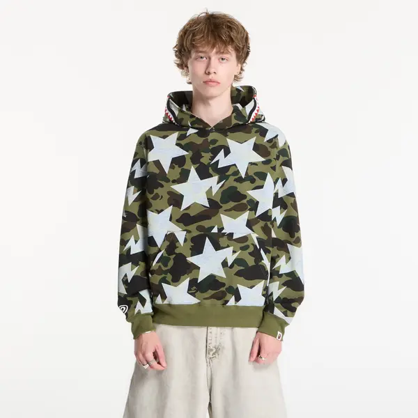 A BATHING APE Mikina A BATHING APE Sta Over Print 1st Camo Shark Cropped Fi Green UNISEX XXL