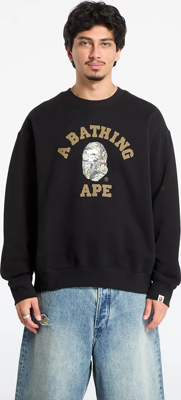 A BATHING APE Mikina A BATHING APE Tree Edge Camo College Relaxed Fit Crewneck Sweatshirt 1 Black XXL