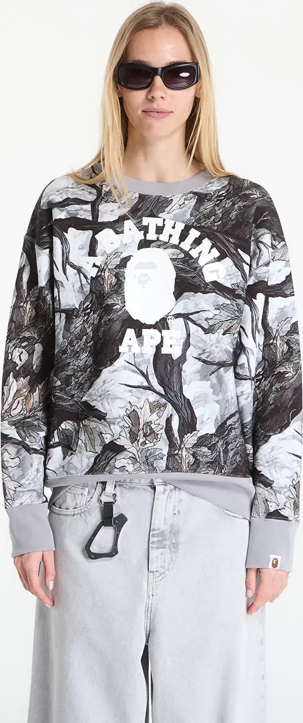 A BATHING APE Mikina A BATHING APE Tree Edge Camo College Relaxed Fit Crewneck Sweatshirt UNISEX White XL