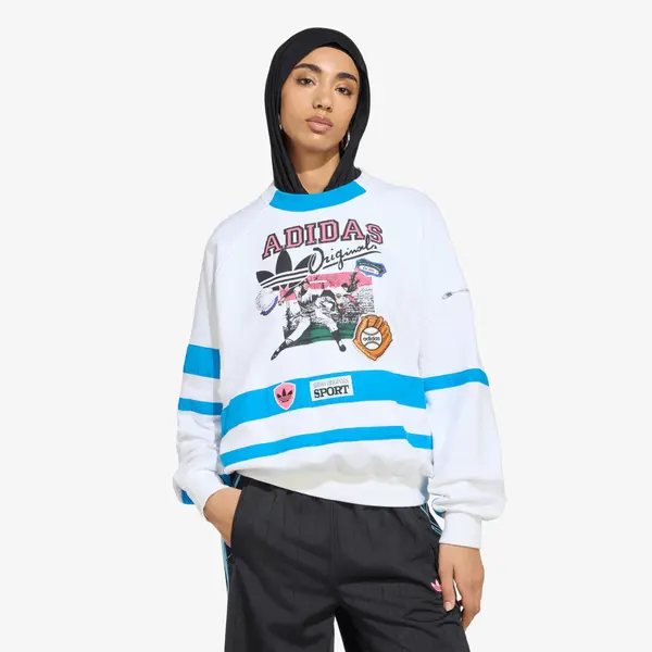 adidas Originals Mikina adidas Archive Sweater Baseball White/ Bright Blue M
