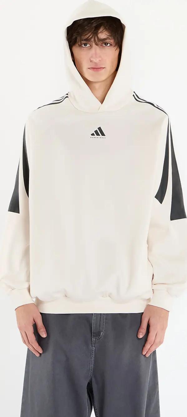 adidas Performance Mikina adidas Basketball 3-Stripes Fleece Hoodie UNISEX Chalk White/ Black/ White XL