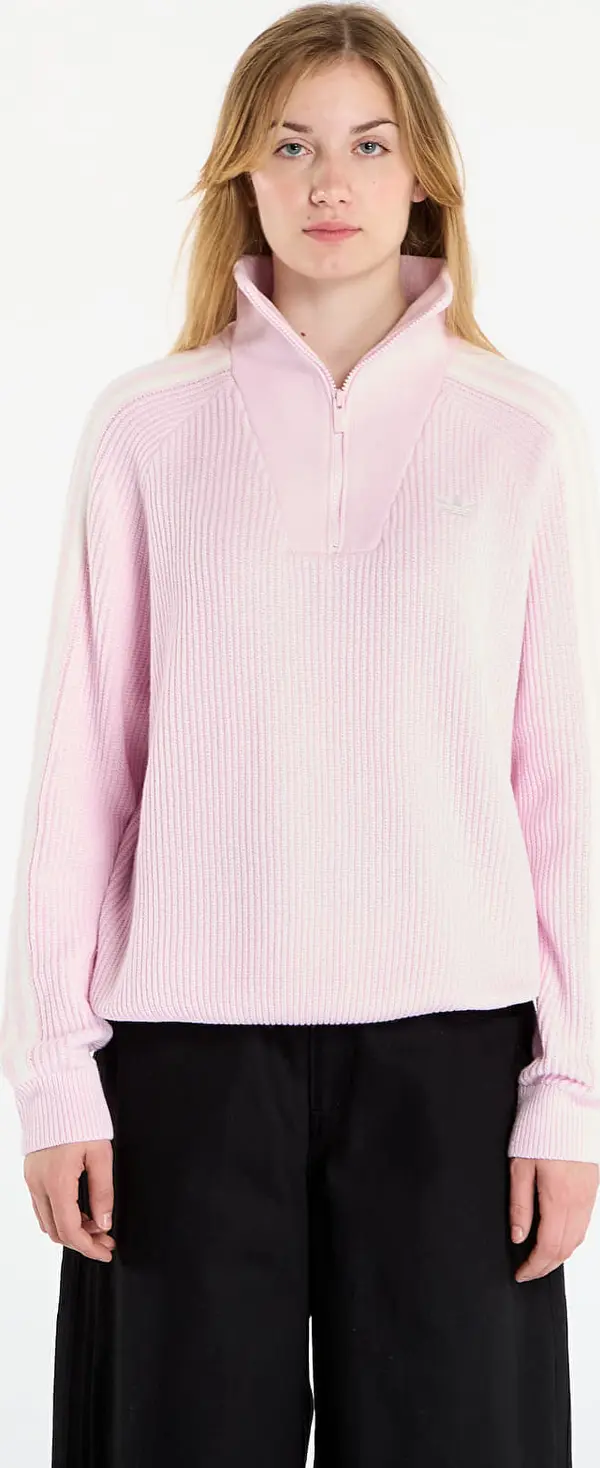 adidas Originals Mikina adidas Funnel Neck Quarter Zip Sweatshirt Clear Pink/ Off White L