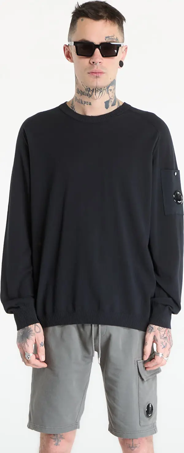 C.P. Company Mikina C.P. Company Cotton Crepe Crewneck Lens Sweater Black XL