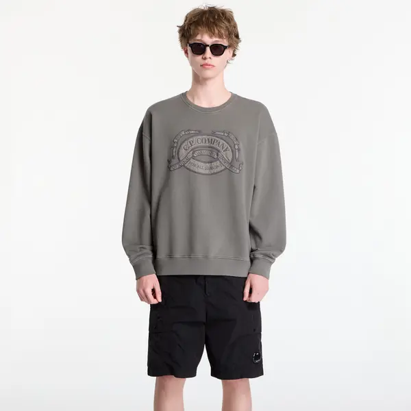 C.P. Company Mikina C.P. Company Diagonal Fleece Boxy Logo Crewneck Sweatshirt Gunmetal S