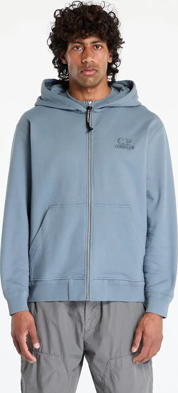 C.P. Company Mikina C.P. Company Diagonal Raised Fleece Full Zip Logo Sweatshirt Stormy Weather S