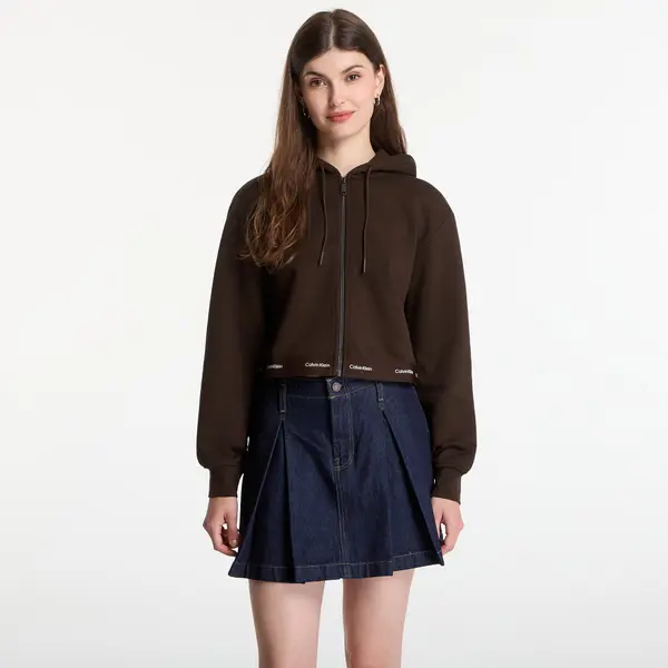 Calvin Klein Mikina Calvin Klein Jeans Ls Terry Logo Waist Cropped Fz Hoodie Dark Coffee M