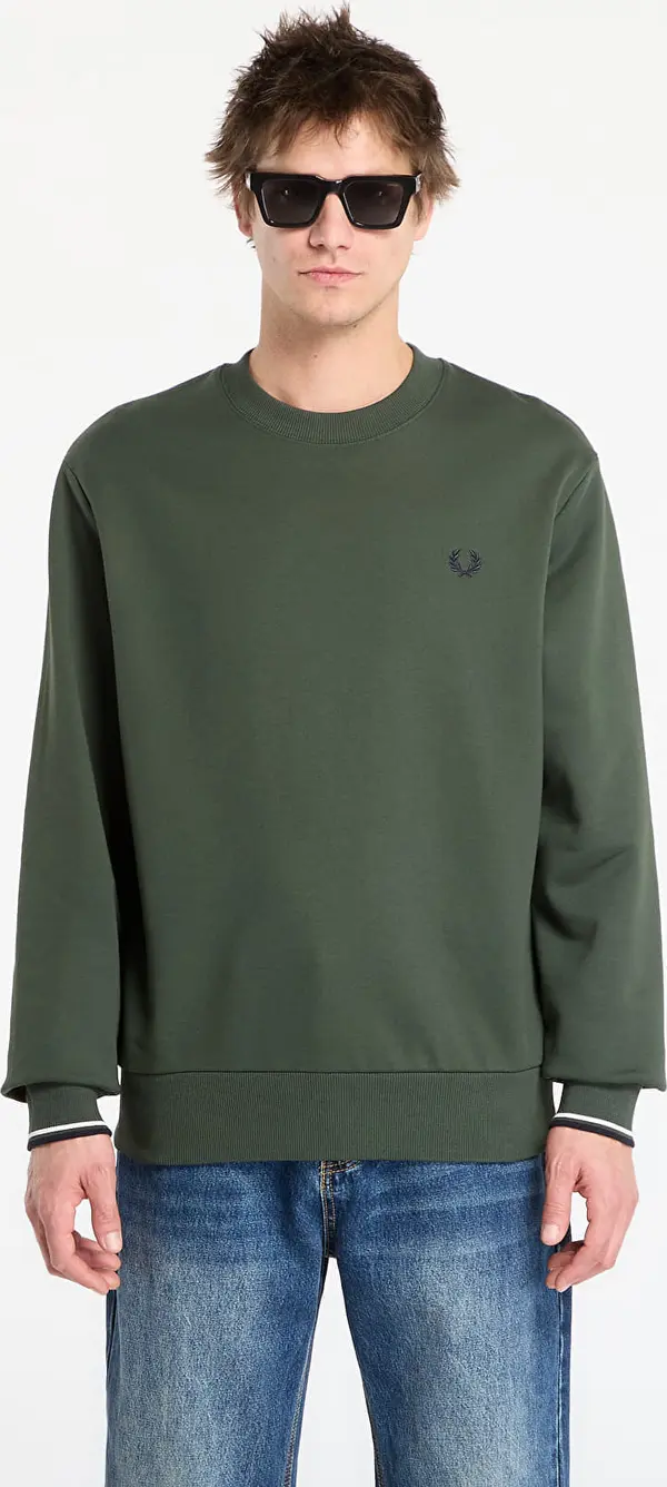 FRED PERRY Mikina FRED PERRY Crew Neck Sweatshirt Court Green/ Snow White/ Navy L