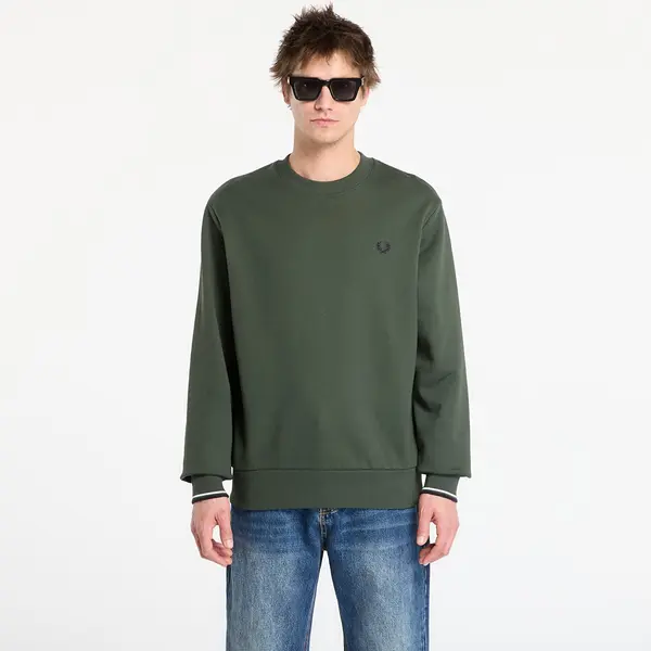 FRED PERRY Mikina FRED PERRY Crew Neck Sweatshirt Court Green/ Snow White/ Navy XXL