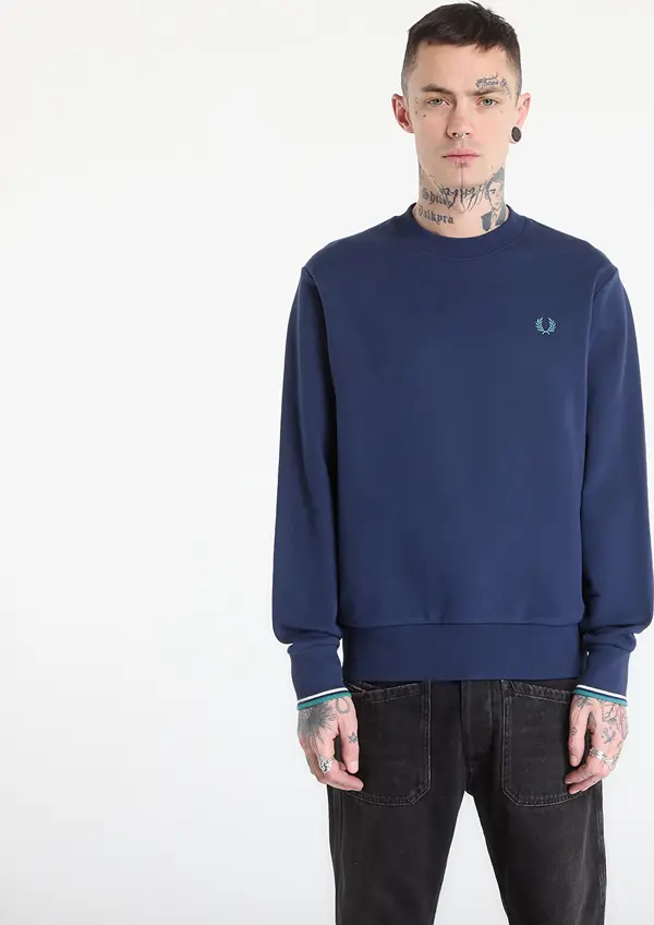 FRED PERRY Mikina FRED PERRY Crew Neck Sweatshirt Tnsbl/ Snwht/ Dpmt L