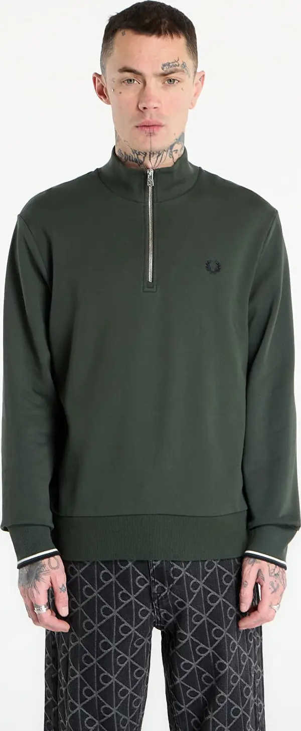 FRED PERRY Mikina FRED PERRY Half Zip Sweatshirt Court Green/ Snow White/ Navy M