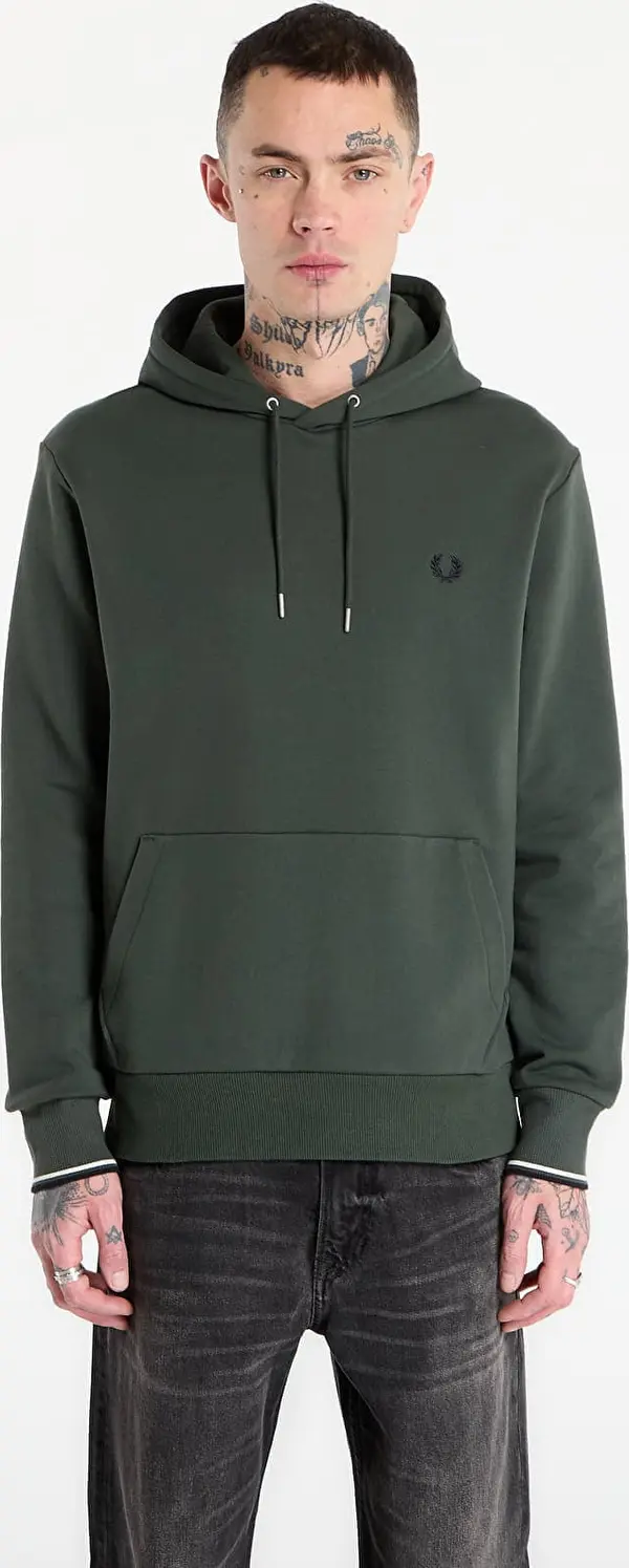 FRED PERRY Mikina FRED PERRY Tipped Hooded Sweatshirt Court Green/ Snow White/ Navy M
