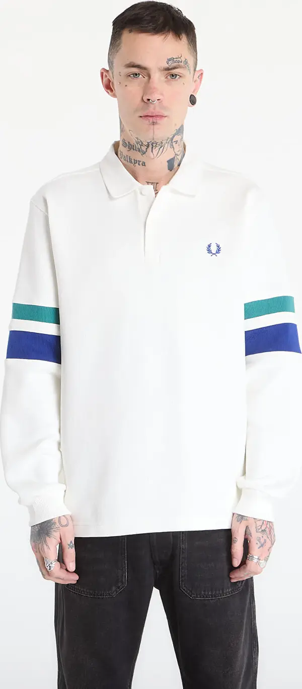 FRED PERRY Mikina FRED PERRY Tipped Sleeve Collared Sweat Snow White L
