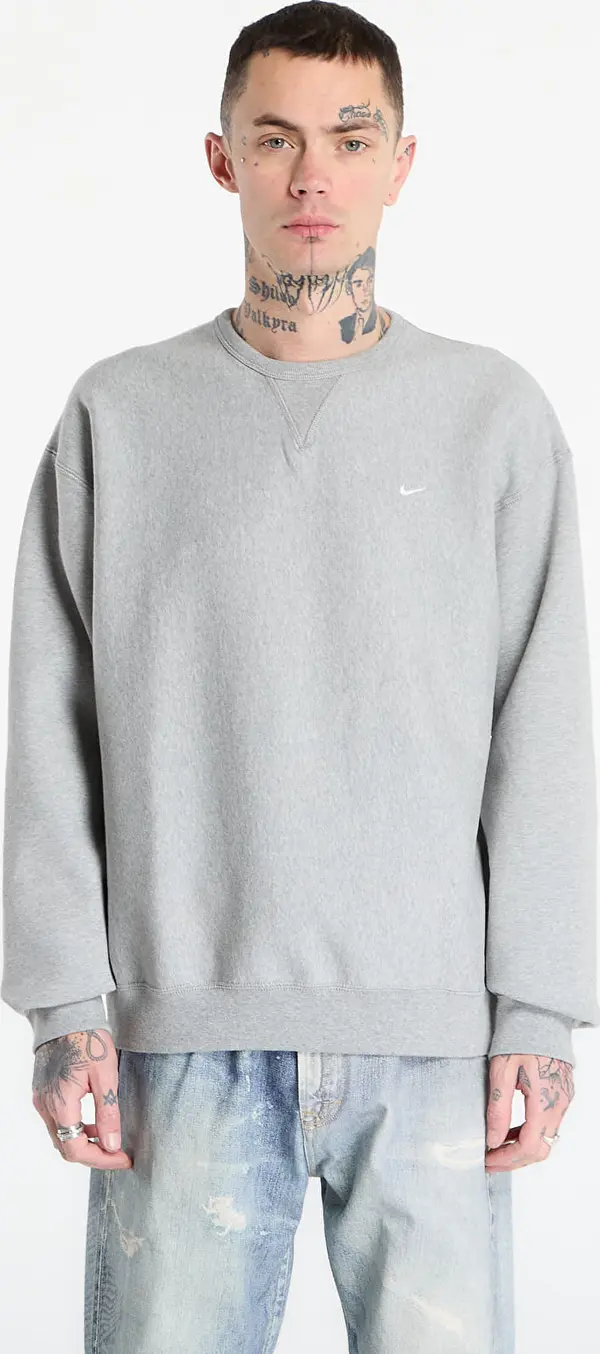 Nike Mikina Nike Solo Swoosh Men's Fleece Crew Dk Grey Heather/ White L