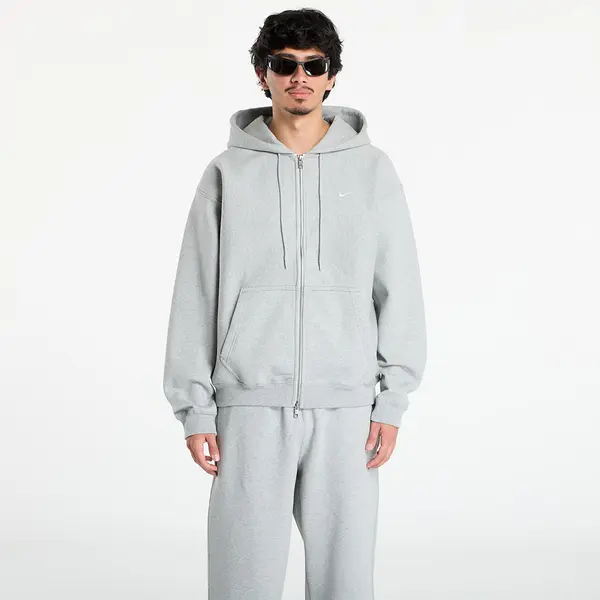 Nike Mikina Nike Solo Swoosh Men's Full-Zip Fleece Hoodie Dk Grey Heather/ Lt Smoke Grey/ White L