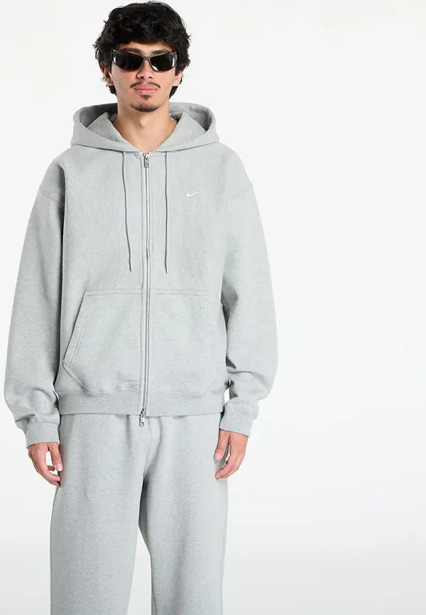Nike Mikina Nike Solo Swoosh Men's Full-Zip Fleece Hoodie Dk Grey Heather/ Lt Smoke Grey/ White XS