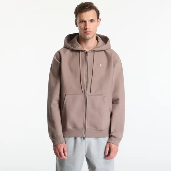 Nike Mikina Nike Solo Swoosh Men's Full-Zip Fleece Hoodie Mink Brown/ Mink Brown/ White XS