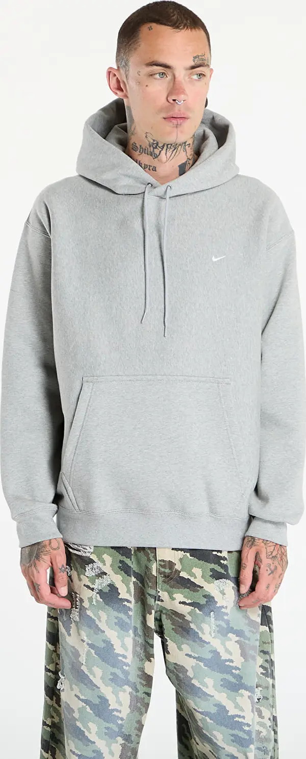 Nike Mikina Nike Solo Swoosh Men's Pullover Hoodie Dk Grey Heather/ Lt Smoke Grey/ White XXL
