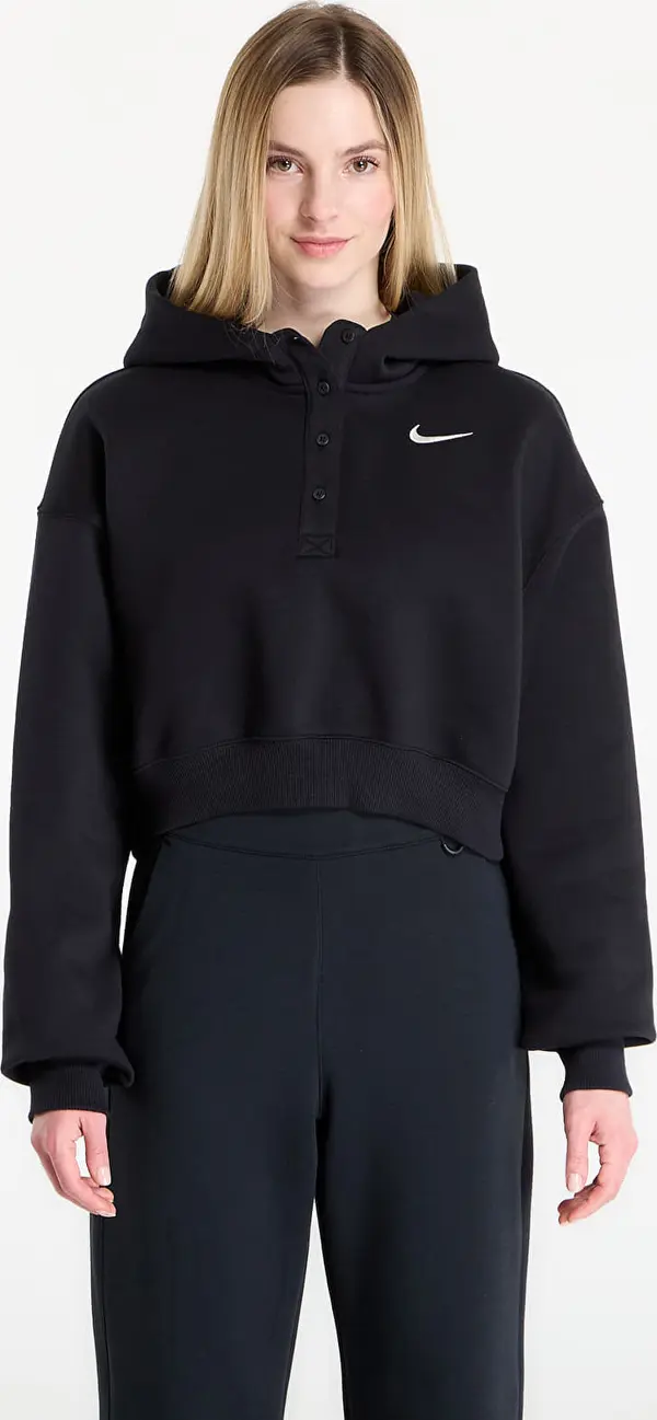 Nike Mikina Nike Sportswear Phoenix Fleece Women's Oversized Cropped Henley Hoodie Black/ Sail S