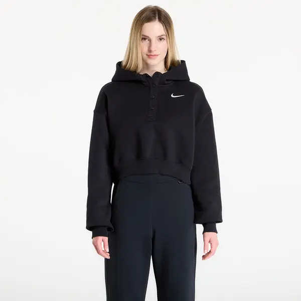 Nike Mikina Nike Sportswear Phoenix Fleece Women's Oversized Cropped Henley Hoodie Black/ Sail S
