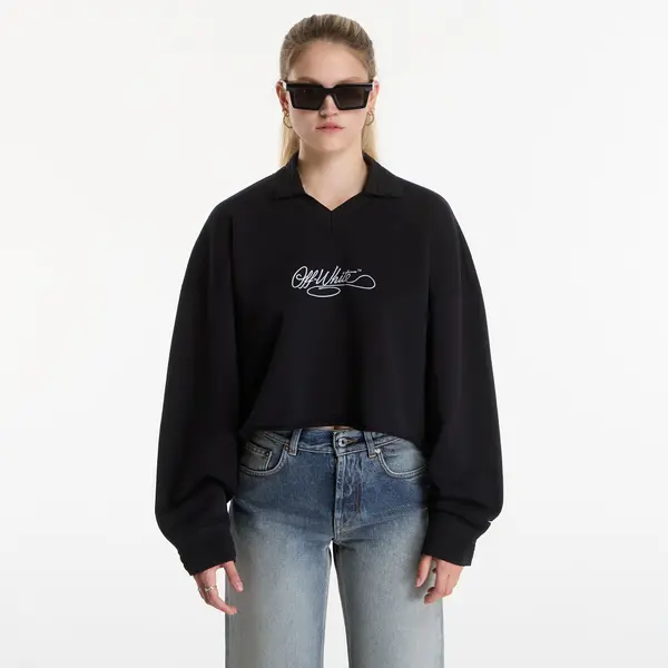Off-White Mikina Off-White Embr Script Crop Polo Crew Black-White M