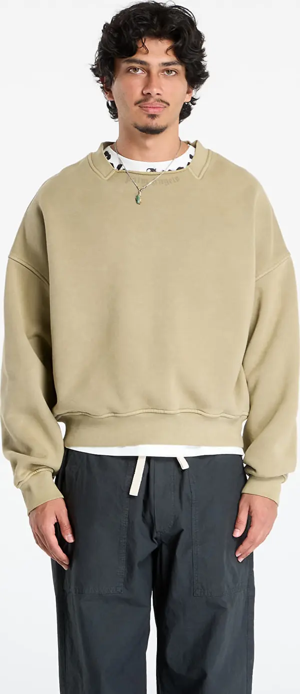 Palm Angels Mikina Palm Angels Curved Logo Loose Collar Crew Army Green/ Dark Green XL