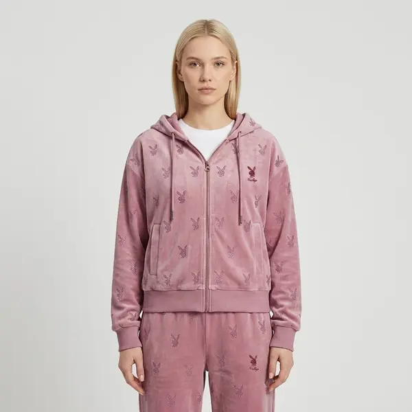 FTSHP Mikina Playboy x FTSHP Girls Velvet Hoodie Pink XL