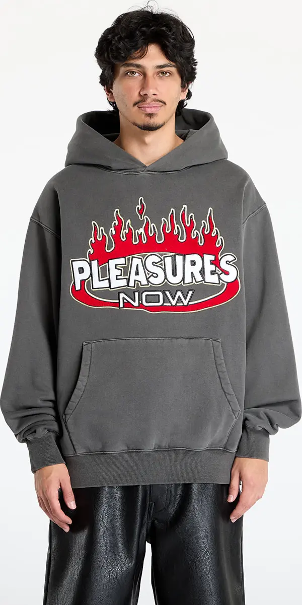 PLEASURES Mikina PLEASURES Flame Hoodie Faded Black S