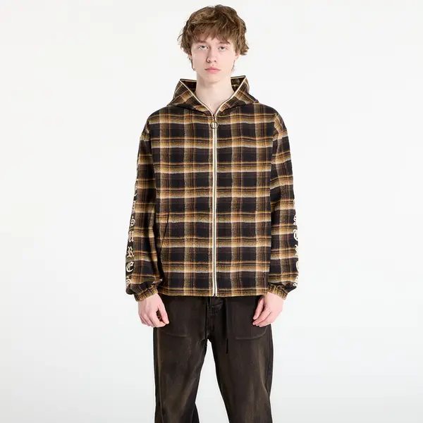 PLEASURES Mikina PLEASURES Groove Zip Poncho Hoodie Brown Plaid L
