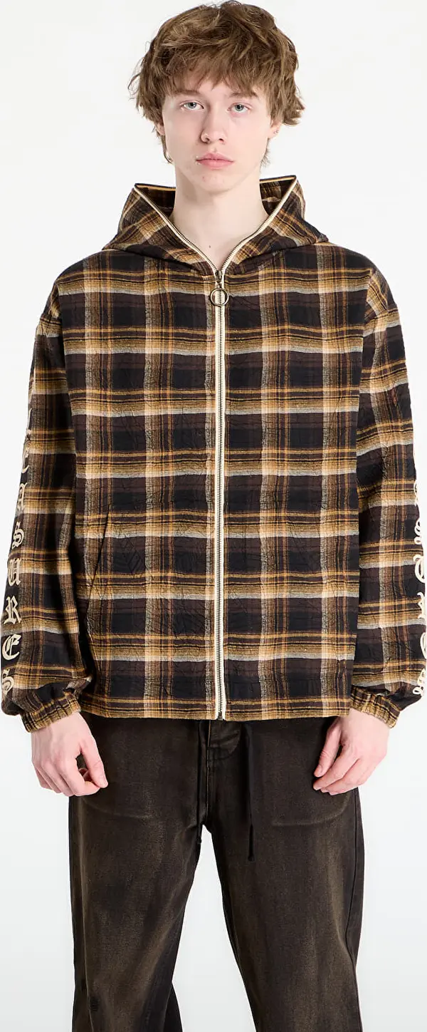 PLEASURES Mikina PLEASURES Groove Zip Poncho Hoodie Brown Plaid M