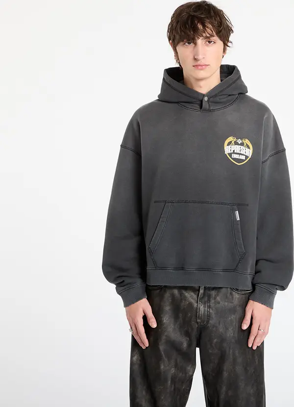 REPRESENT Mikina REPRESENT Represent Angel Border Hoodie Stained Black L