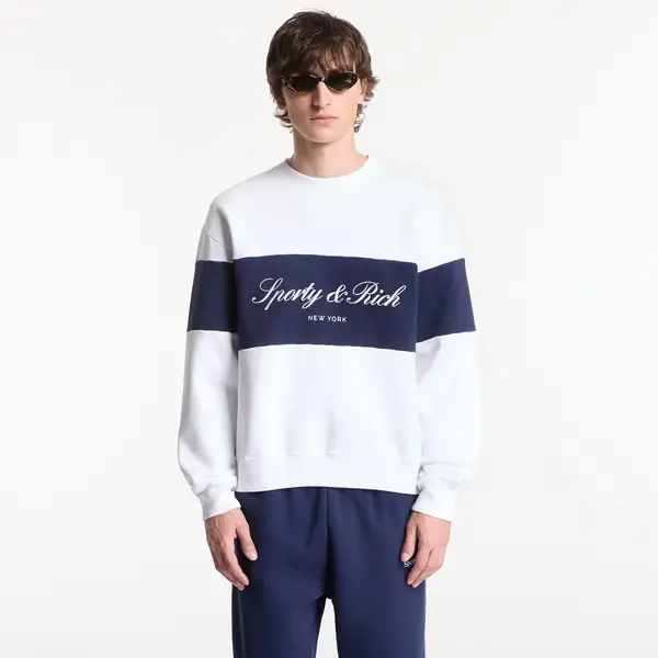 Sporty & Rich Mikina Sporty & Rich Signature Logo Block Crewneck UNISEX White/ Dark Navy XS