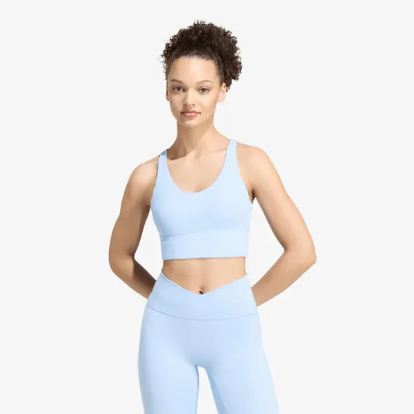 adidas Performance Modrček adidas 3 Stripes Studio All Me Light Support Bra Glow Blue L