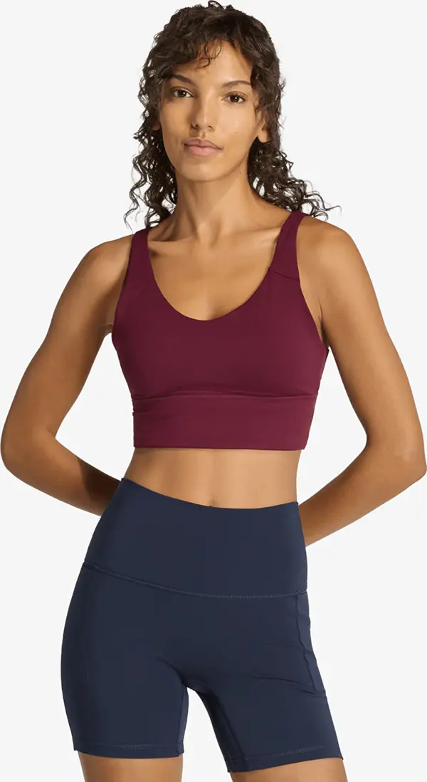 adidas Performance Modrček adidas 3 Stripes Studio All Me Light Support Bra Maroon S