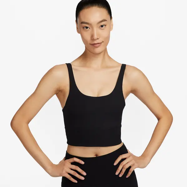 Nike Modrček Nike Zenvy Wide Ribbed Women's Light-Support Non-Padded Longline Sports Bra Black/ Black/ Pcg3C L
