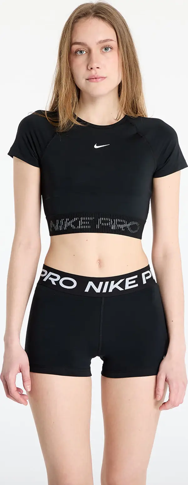 Nike Nike Pro Women's Dri-FIT Short-Sleeve Cropped Graphic Top Black/ Cool Grey/ White L