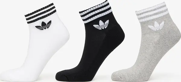 adidas Originals Nogavice adidas 3-Stripes Ankle Socks 3-Pack White/ Medium Grey Heather/ Black XL