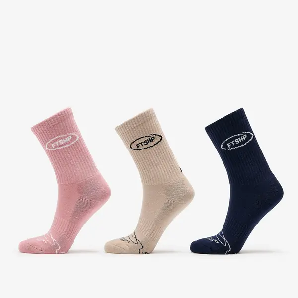 FTSHP Nogavice Footshop Basic Crew Socks 3-Pack Navy/ Acru/ Pink 39-42