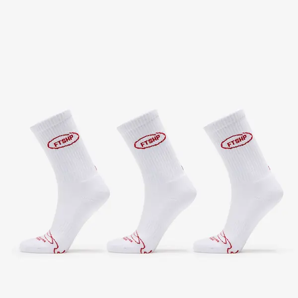 FTSHP Nogavice Footshop Basic Crew Socks 3-Pack White (Red Logo) 39-42